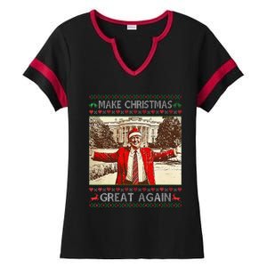 Funny Santa Trump Make Christmas Great Again Ugly Sweater Ladies Halftime Notch Neck Tee