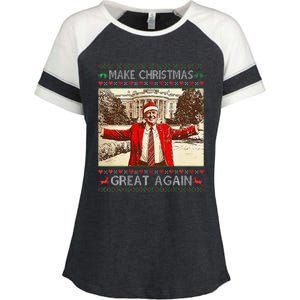 Funny Santa Trump Make Christmas Great Again Ugly Sweater Enza Ladies Jersey Colorblock Tee