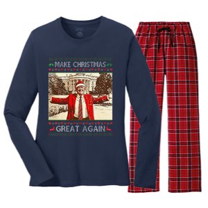 Funny Santa Trump Make Christmas Great Again Ugly Sweater Women's Long Sleeve Flannel Pajama Set 