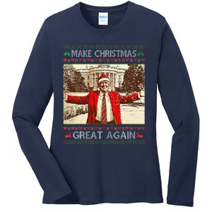 Funny Santa Trump Make Christmas Great Again Ugly Sweater Ladies Long Sleeve Shirt