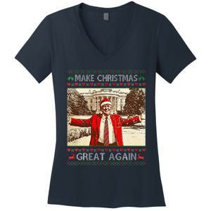 Funny Santa Trump Make Christmas Great Again Ugly Sweater Women's V-Neck T-Shirt