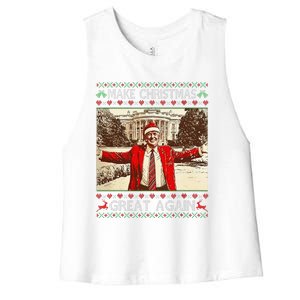 Funny Santa Trump Make Christmas Great Again Ugly Sweater Women's Racerback Cropped Tank