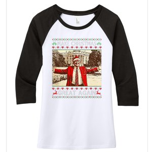 Funny Santa Trump Make Christmas Great Again Ugly Sweater Women's Tri-Blend 3/4-Sleeve Raglan Shirt