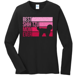 Funny Shih Tzu Mom Art For  Mother's Day Dog Lover Ladies Long Sleeve Shirt