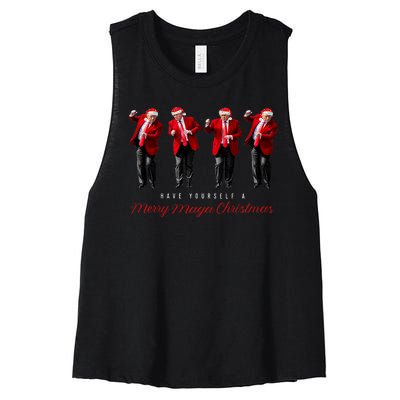 Funny Santa Trump Have Yourself A Merry Maga Christmas Xmas Women's Racerback Cropped Tank