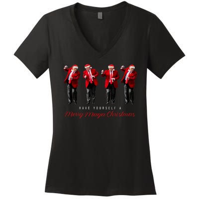 Funny Santa Trump Have Yourself A Merry Maga Christmas Xmas Women's V-Neck T-Shirt