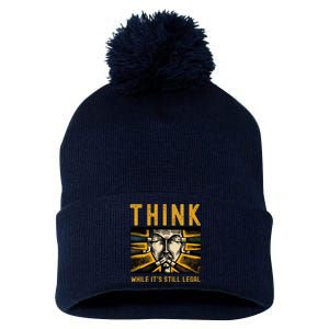 Free Speech Think While It's Still Legal Anti Woke Great Reset Pom Pom 12in Knit Beanie