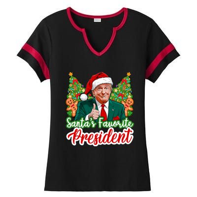 Funny Santa Trump 2024 SantaS Favorite President Christmas Long Sleeve Ladies Halftime Notch Neck Tee