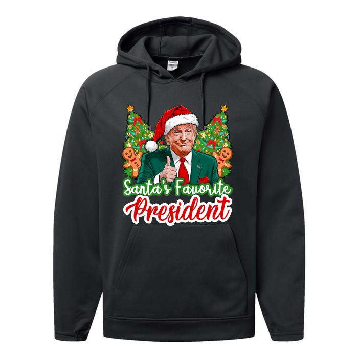 Funny Santa Trump 2024 SantaS Favorite President Christmas Long Sleeve Performance Fleece Hoodie