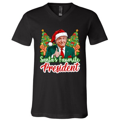 Funny Santa Trump 2024 SantaS Favorite President Christmas Long Sleeve V-Neck T-Shirt