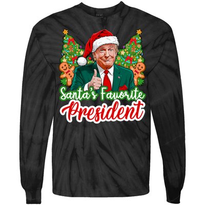 Funny Santa Trump 2024 SantaS Favorite President Christmas Long Sleeve Tie-Dye Long Sleeve Shirt