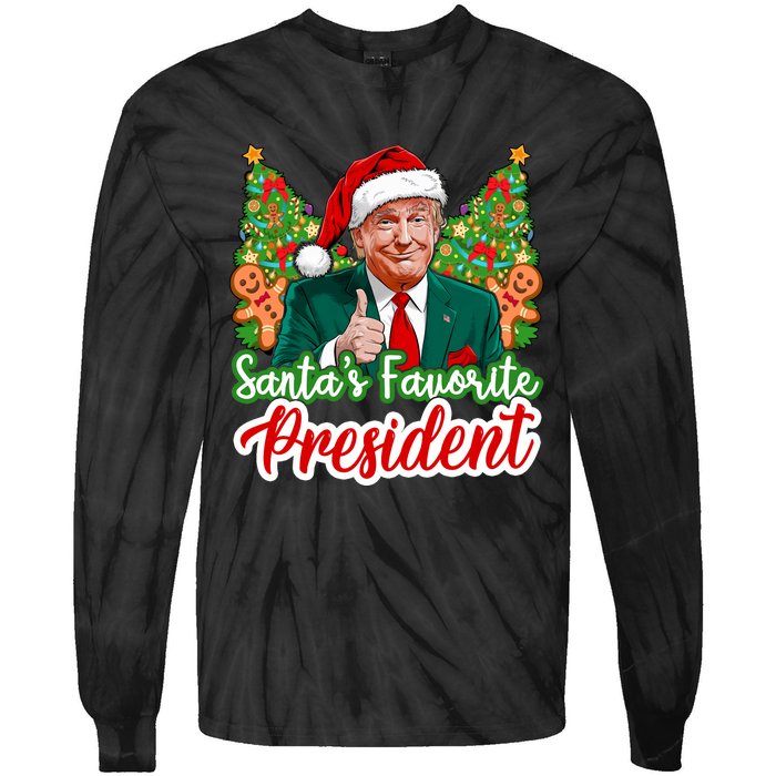 Funny Santa Trump 2024 SantaS Favorite President Christmas Long Sleeve Tie-Dye Long Sleeve Shirt