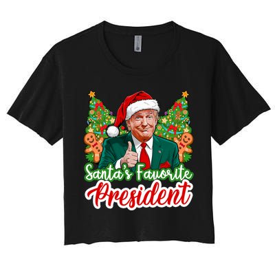 Funny Santa Trump 2024 SantaS Favorite President Christmas Long Sleeve Women's Crop Top Tee