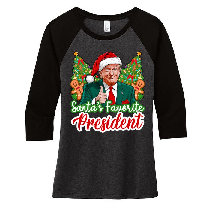 Funny Santa Trump 2024 SantaS Favorite President Christmas Long Sleeve Women's Tri-Blend 3/4-Sleeve Raglan Shirt