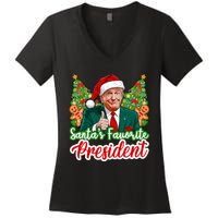 Funny Santa Trump 2024 SantaS Favorite President Christmas Long Sleeve Women's V-Neck T-Shirt