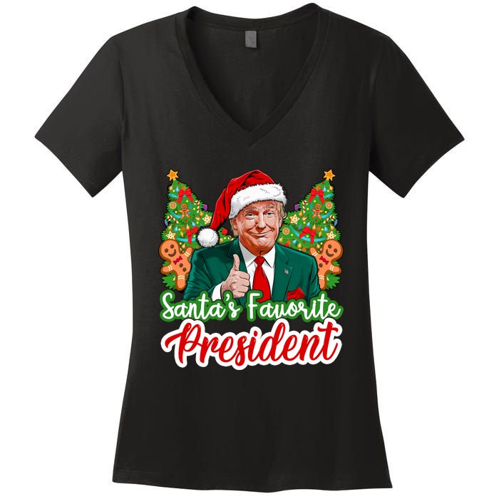 Funny Santa Trump 2024 SantaS Favorite President Christmas Long Sleeve Women's V-Neck T-Shirt