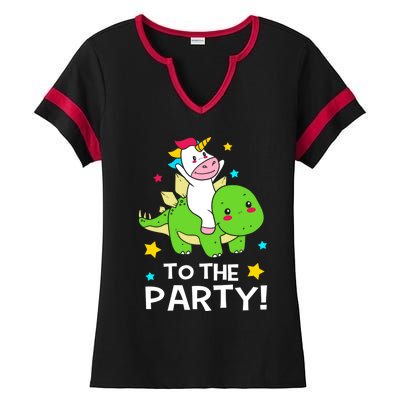 Funny Stegosaurus Unicorn Riding Dinosaur Meaningful Gift Ladies Halftime Notch Neck Tee