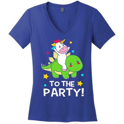 Funny Stegosaurus Unicorn Riding Dinosaur Meaningful Gift Women's V-Neck T-Shirt