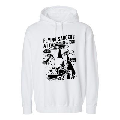 Flying Saucer Under Attack Garment-Dyed Fleece Hoodie