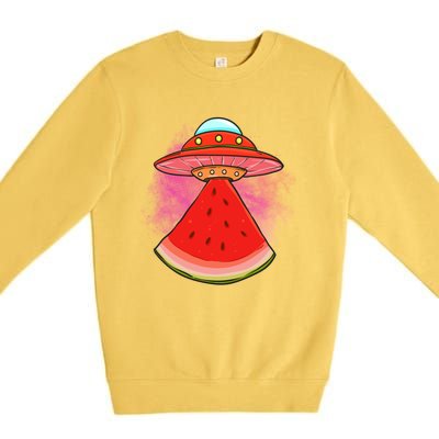 Funny Summer Ufo Watermelon Slice Gift Premium Crewneck Sweatshirt