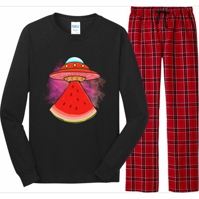 Funny Summer Ufo Watermelon Slice Gift Long Sleeve Pajama Set