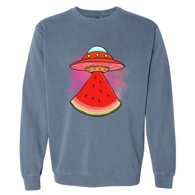 Funny Summer Ufo Watermelon Slice Gift Garment-Dyed Sweatshirt