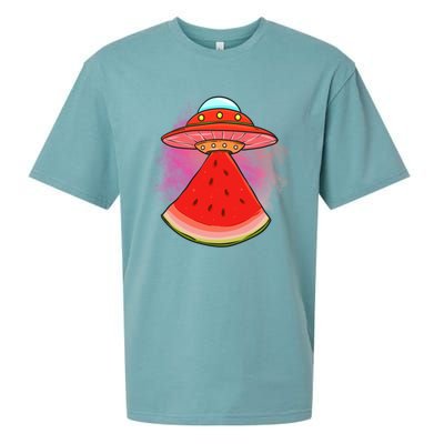 Funny Summer Ufo Watermelon Slice Gift Sueded Cloud Jersey T-Shirt