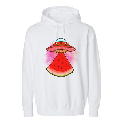 Funny Summer Ufo Watermelon Slice Gift Garment-Dyed Fleece Hoodie