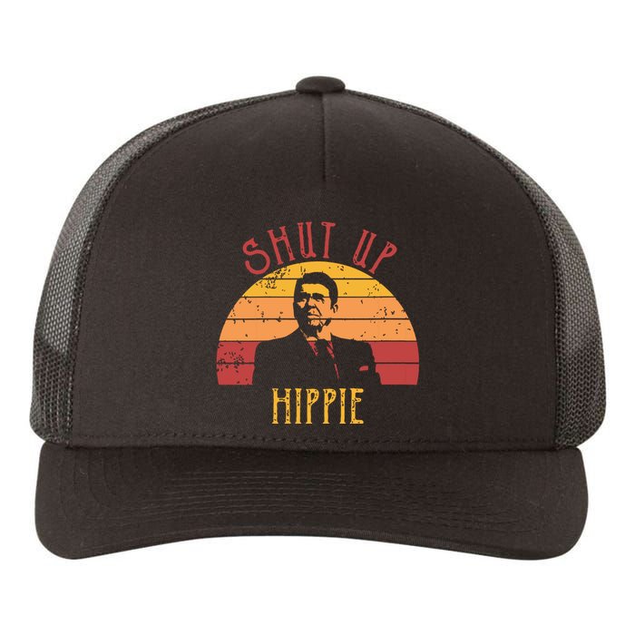 Funny Shut Up Hippie Ronald Regan Conservative Anti Liberal Vneck Yupoong Adult 5-Panel Trucker Hat