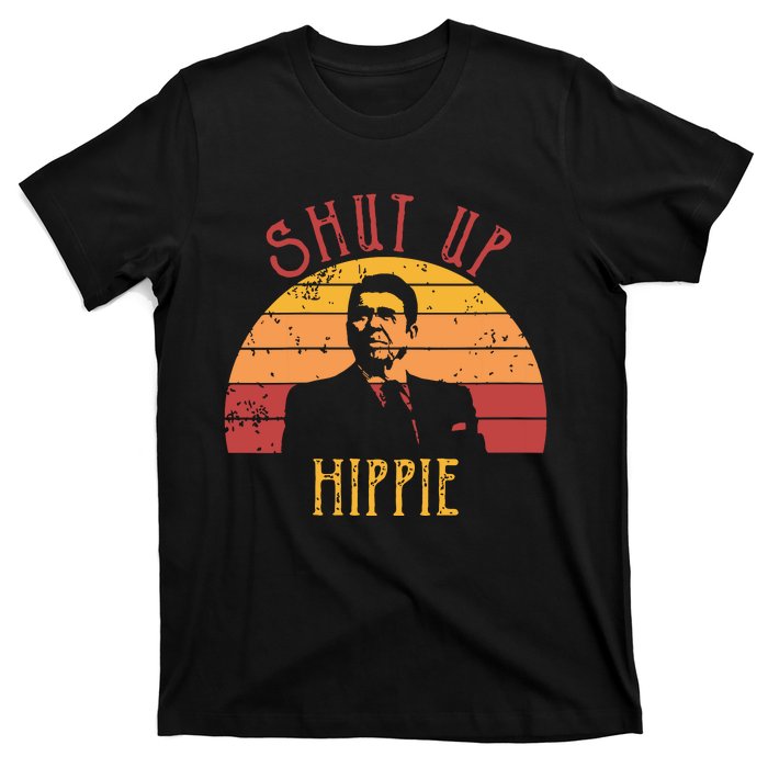 Funny Shut Up Hippie Ronald Regan Conservative Anti Liberal Vneck T-Shirt