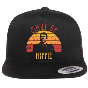 Funny Shut Up Hippie Ronald Regan Conservative Anti Liberal Vneck Flat Bill Trucker Hat