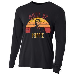 Funny Shut Up Hippie Ronald Regan Conservative Anti Liberal Vneck Cooling Performance Long Sleeve Crew