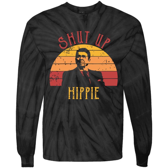 Funny Shut Up Hippie Ronald Regan Conservative Anti Liberal Vneck Tie-Dye Long Sleeve Shirt