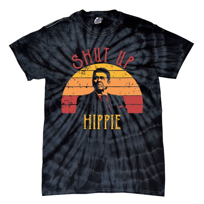 Funny Shut Up Hippie Ronald Regan Conservative Anti Liberal Vneck Tie-Dye T-Shirt