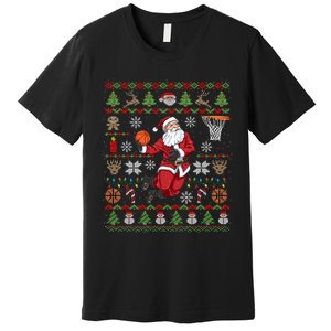 Funny Santa Ugly Christmas Basketball Dunking Premium T-Shirt