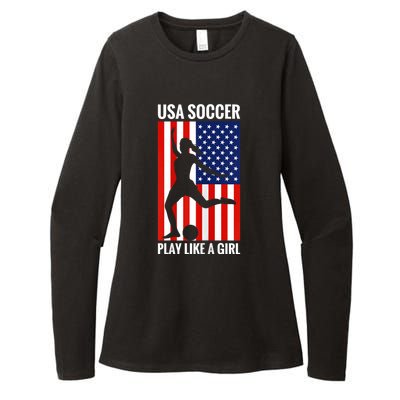 Funny Soccer Usa Soccer Play Like A Girl Womens CVC Long Sleeve Shirt