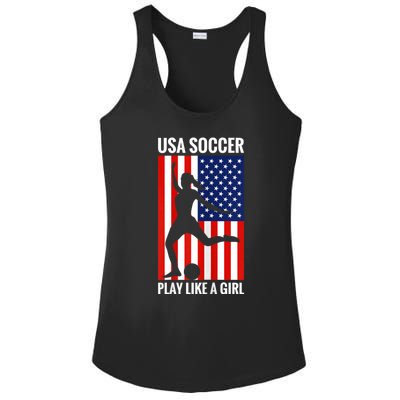 Funny Soccer Usa Soccer Play Like A Girl Ladies PosiCharge Competitor Racerback Tank