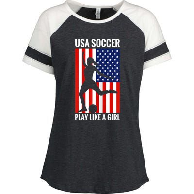 Funny Soccer Usa Soccer Play Like A Girl Enza Ladies Jersey Colorblock Tee