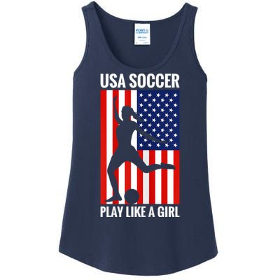 Funny Soccer Usa Soccer Play Like A Girl Ladies Essential Tank