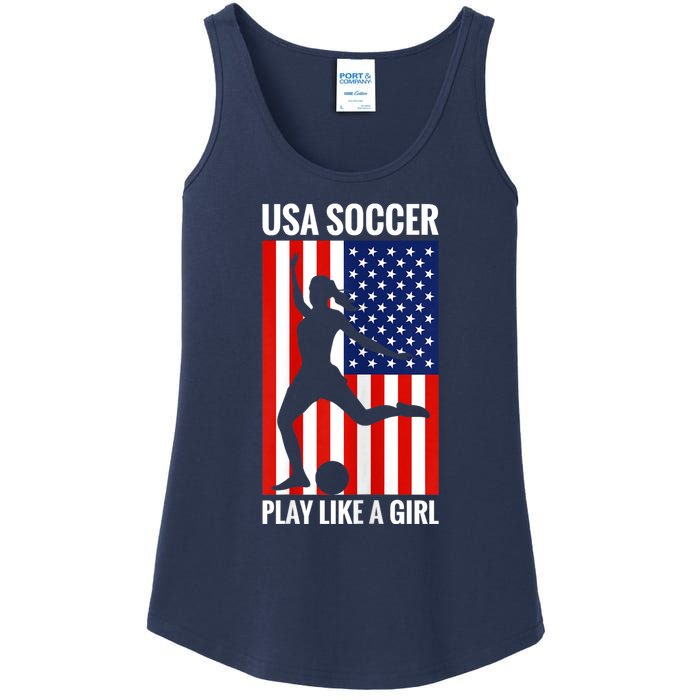 Funny Soccer Usa Soccer Play Like A Girl Ladies Essential Tank