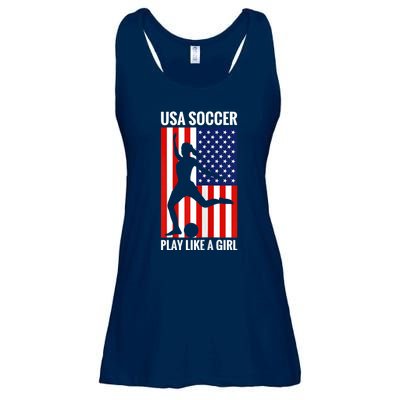 Funny Soccer Usa Soccer Play Like A Girl Ladies Essential Flowy Tank