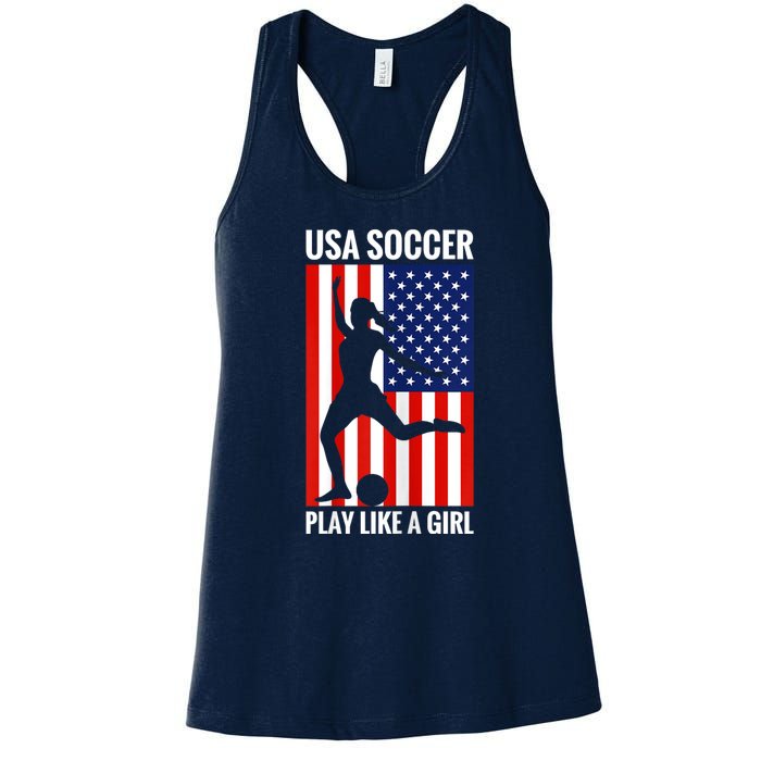 Funny Soccer Usa Soccer Play Like A Girl Women's Racerback Tank