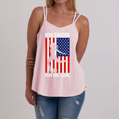 Funny Soccer Usa Soccer Play Like A Girl Women's Strappy Tank