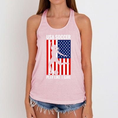 Funny Soccer Usa Soccer Play Like A Girl Women's Knotted Racerback Tank