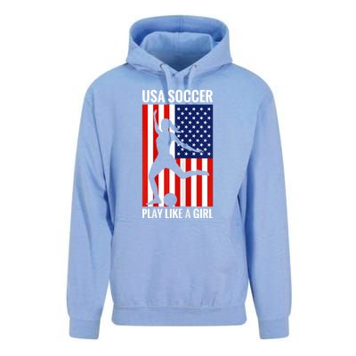 Funny Soccer Usa Soccer Play Like A Girl Unisex Surf Hoodie