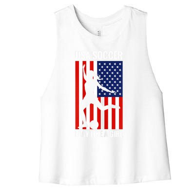 Funny Soccer Usa Soccer Play Like A Girl Women's Racerback Cropped Tank