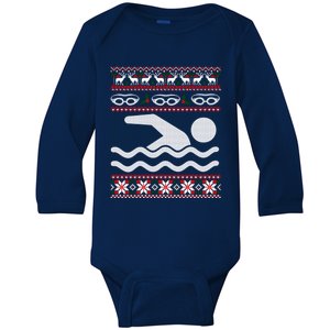 Funny Swimming Ugly Christmas Sweater Funny Gift Baby Long Sleeve Bodysuit