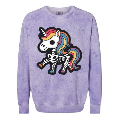 Funny Skeleton Unicorn Lovers Spooky Halloween Costume Colorblast Crewneck Sweatshirt