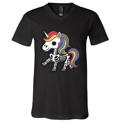 Funny Skeleton Unicorn Lovers Spooky Halloween Costume V-Neck T-Shirt