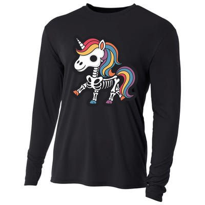 Funny Skeleton Unicorn Lovers Spooky Halloween Costume Cooling Performance Long Sleeve Crew